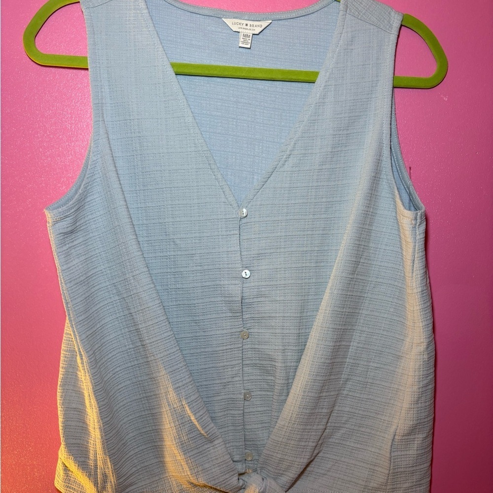 Lucky Brand Blue Buttoned Tie Front Tank Top